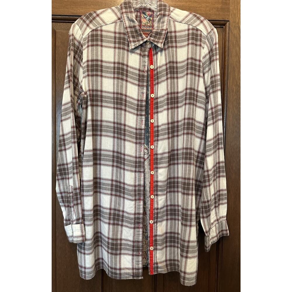 Johnny Was 3j Workshop‎ Altivo Scarf Back Plaid Top Size S Silk